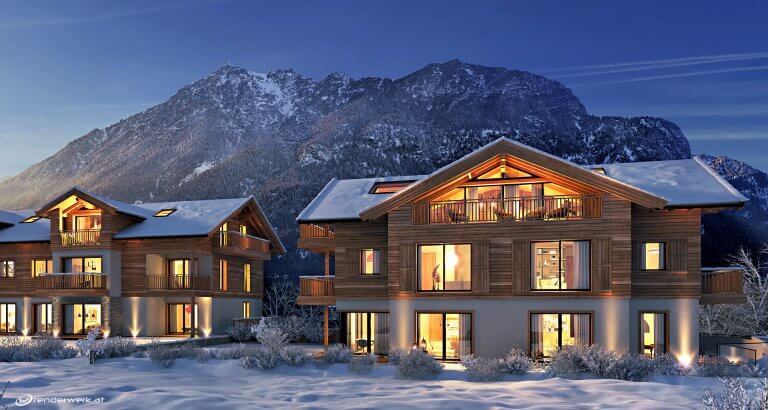 Chalet Winter evening renderwerk