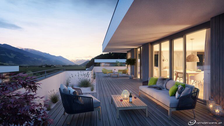 After The Sunset Visualisierung Architektur Dachterrasse Wohnanlage Penthouse Aben