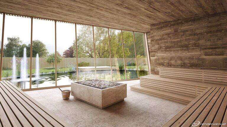 Blu 3d architektur rendering Wellness spa sauna