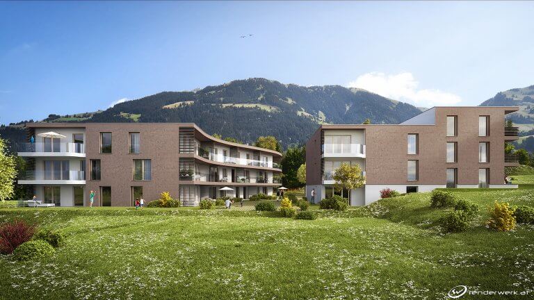 Curved Immobilien Visualisierung Wohnanlage Aussenrendering