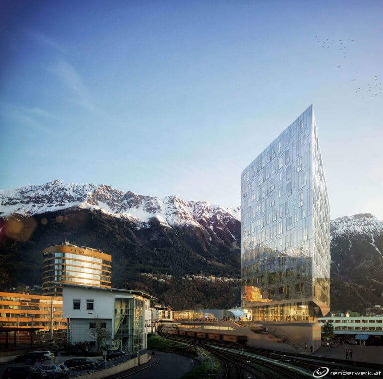 Diamond 3d architektur rendering pema bahnhof innsbruck tirol