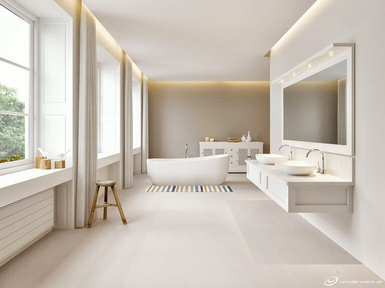 Clean Produktrendering Holzboden Badezimmer