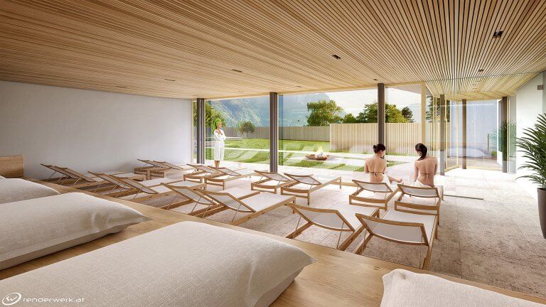 Relaxation Room 3D Architektur Rendering Ruheraum Spa Wellness