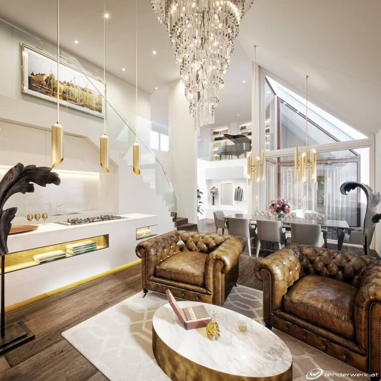 Vienna Lux 3d immobilien rendering Dachgeschoss luxus