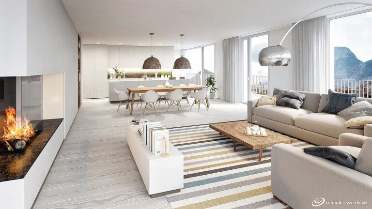 Whiteroom Penthouse 3D Architektur Innenraum Visualisierung