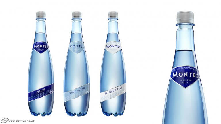 Montes 3D Produktrendering PET Flasche Wasser
