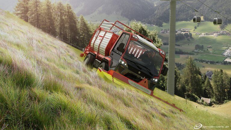 Unitrac 3d Produkt Rendering Landwirtschaft Mähen Hang Berg