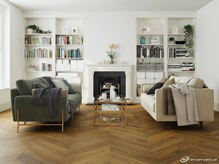 holzboden chevron wohnzimmer